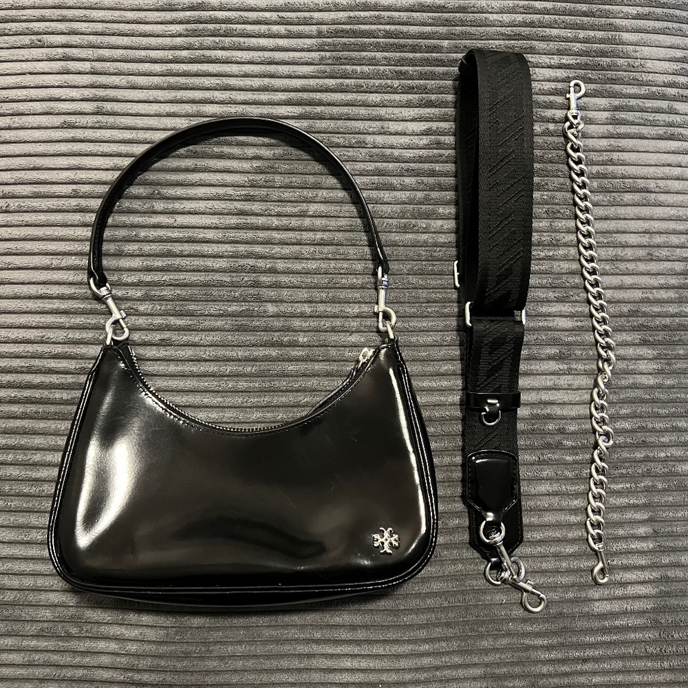 Tory Burch Black Small Mercer Spazzolato Shoulder Bag